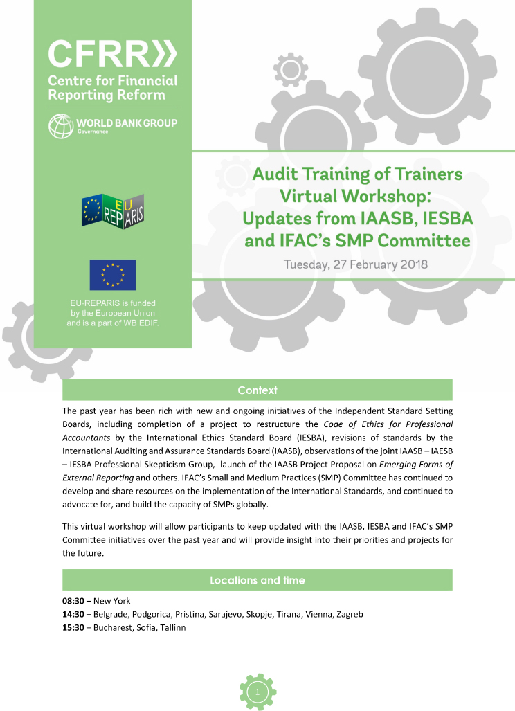 "Audit Training of Trainers Virtual Workshop: Updates from IAASB, IESBA and IFAC’s SMP Committee" Agenda