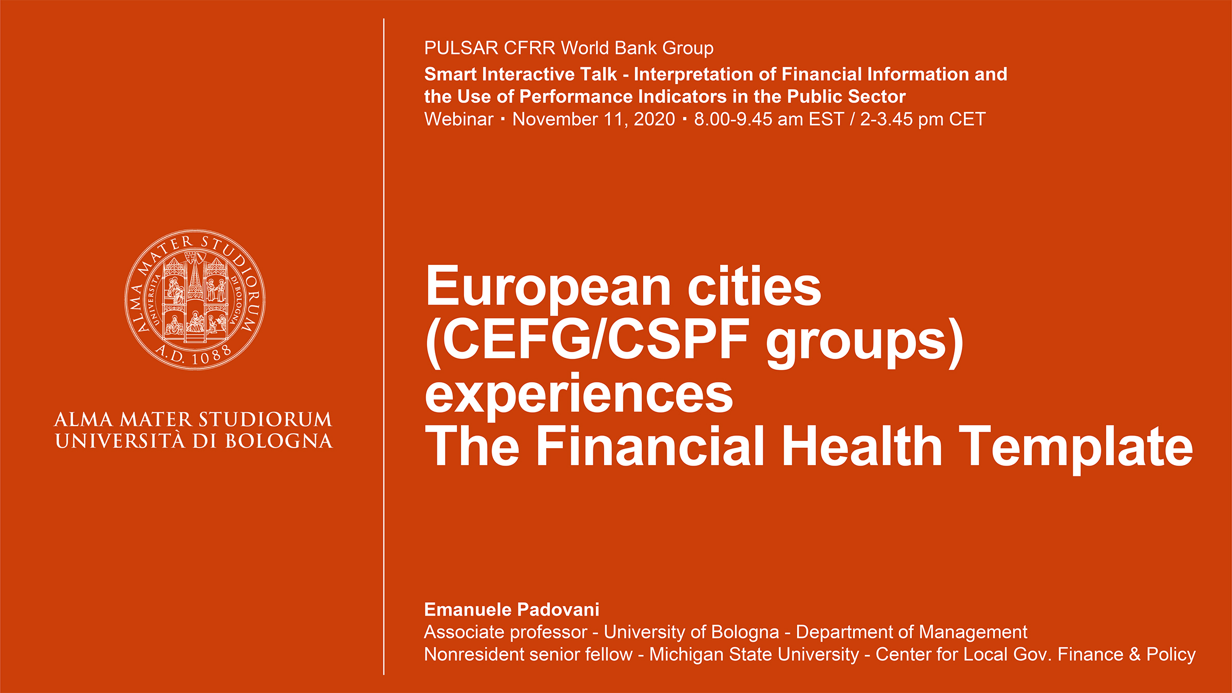 European cities (CEFG/CSPF groups) experiences The Financial Health Template