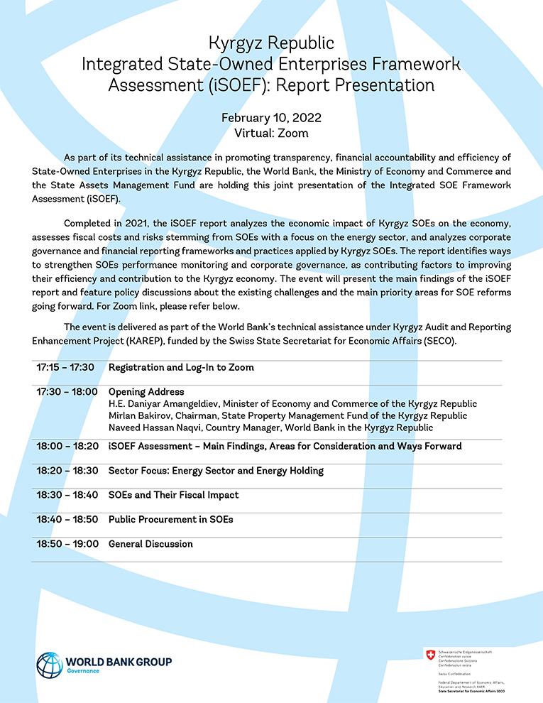 "The Kyrgyz Republic: Integrated State-Owned Enterprises Framework Assessment (iSOEF): Report Presentation" Agenda