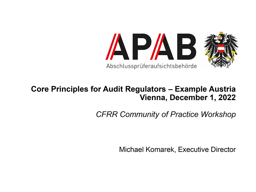 Core Principles for Audit Regulators – Example of Austria 